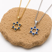 14K Gold and White Gold Star of David Pendants with Blue Sapphire Stones on Natural Rock