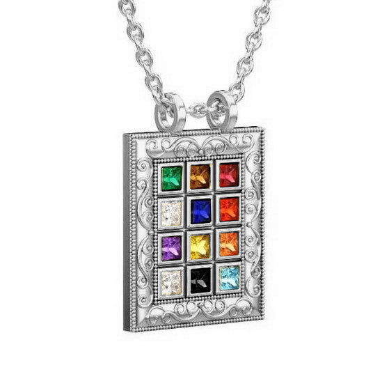 a necklace with a colorful square design on it