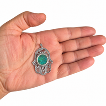 925 Sterling Silver Eilat Stone Hamsa Pendant Necklace Handmade Filigree Judaica Jewelry