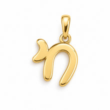 14K yellow gold Chai pendant featuring polished Hebrew life symbol, handmade Jewish jewelry from Israel on white background