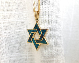 14k Gold Eilat Stone Star of David Pendant 2.5 cm Wide