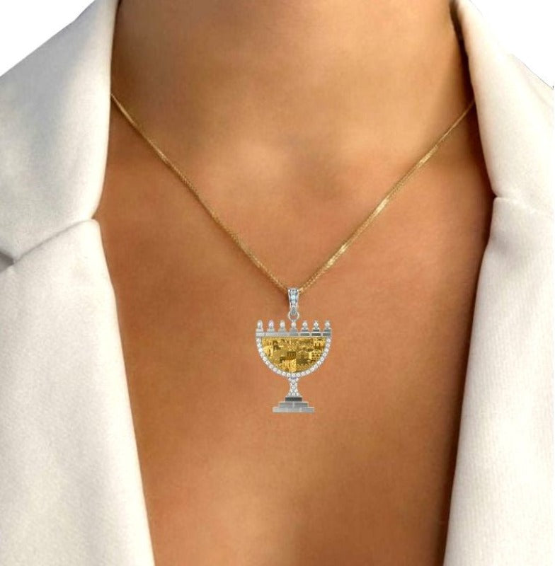 18k Gold menorah pendant