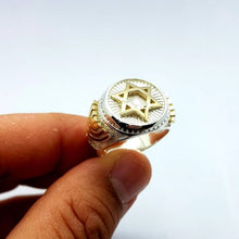 14K Gold Menorah Star of David Men Ring on finger