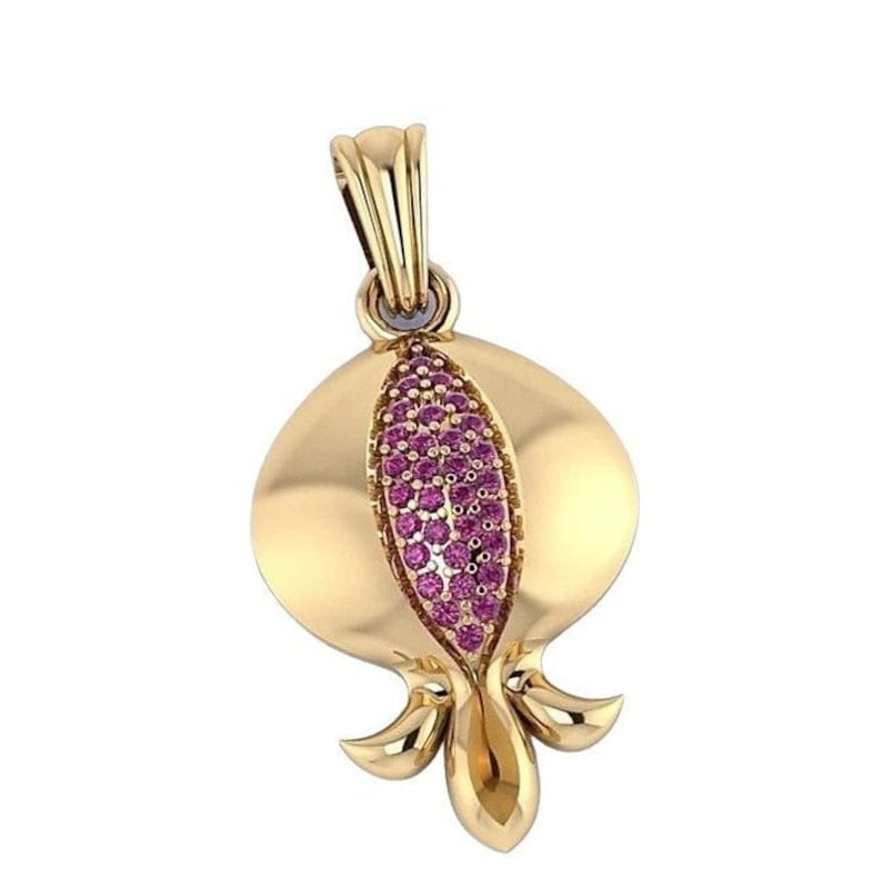 14K Gold Pomegranate Pendant with Ruby Stones, Jewish Jerusalem Pendant ,Israel Pendant