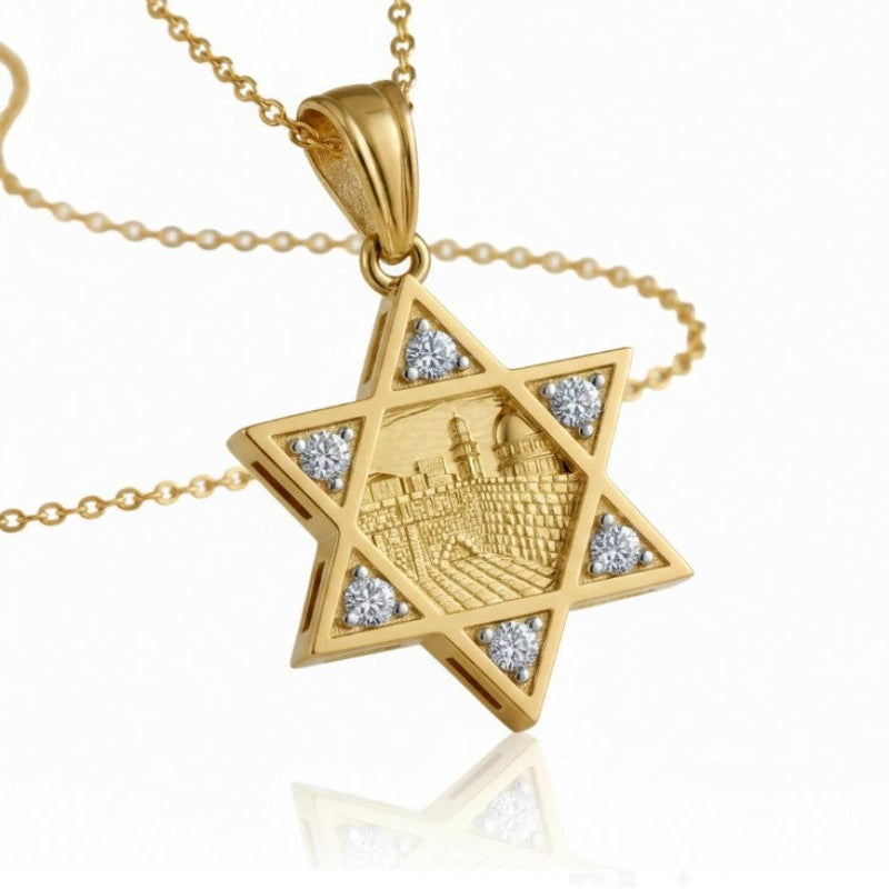 Solid Gold Jerusalem star Of David Pendant