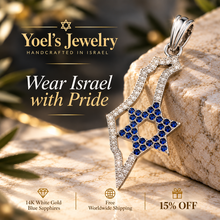 9K Gold Israel Map Star of David Pendant with Diamonds – Handmade Jewish Necklace from Israel