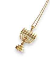 14K Gold Jewish Pendant,Gold Menorah Pendant