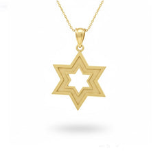 Gold Star of David pendant on a white background