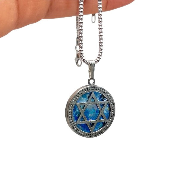 925 Sterling Silver Judaica, Ancient Roman Glass Star of David Pendant , Magen David Israel Jewelry