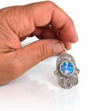 Silver roman glass hamsa pendant in filigree work  
