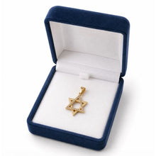 14K Gold Diamond Star of David Pendant in Blue Jewelry Box