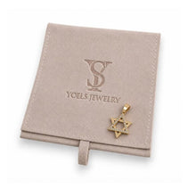 14K Gold Diamond Star of David Pendant on Yoels Jewelry Pouch