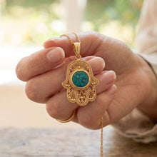 14K Gold Yemenite Filigree Hamsa Pendant with Authentic Eilat Stone