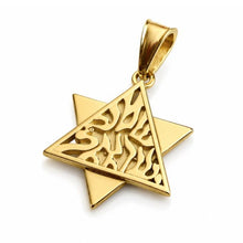 14K Gold Star of David Pendant with Shema Israel inscription on white background handmade in Israel