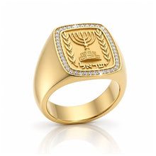 14k Gold Menorah Ring with Diamonds and Israel Design Handmade in Israel