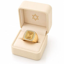 14k Gold Menorah Ring in Luxury Jewelry Gift Box Handmade in Israel