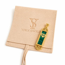 14K Gold Mezuzah Pendant with Eilat Stone | Yemenite Filigree Jewish Necklace
