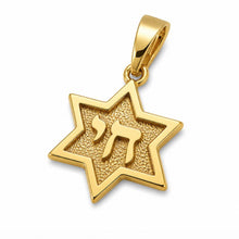 14K Gold Star of David Chai Pendant Handmade in Israelbackground