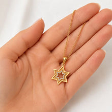 14K Gold Star of David Pendant with Lab Grown Diamonds Held in Hand, Solid Gold Magen David Jewelry, Handmade in Israel