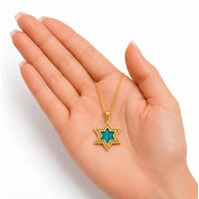 14K Gold Star of David Pendant with Genuine Eilat Stone – Handmade in Israel