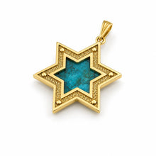 14k gold Star of David Pendant with Genuine Eilat Stone