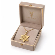 14K Gold Star of David Pendant with Shema Israel displayed in luxury jewelry gift box