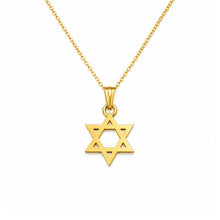 Gold necklace with Star of David pendant on a white background