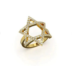 14K Gold Star of David Ring with Diamonds – Elegant Jewish Gift for Her