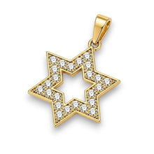 Solid 14K Gold Star of David Pendant with Premium Lab-Grown Diamonds on White Background