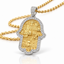 14k gold jerusalem hamsa pendant set with diamonds 