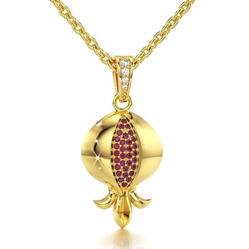 Ruby Pomegranate Pendant 14k Gold | Yoelsjewelry  