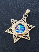 14K Gold Star of David Roman Glass Pendant
