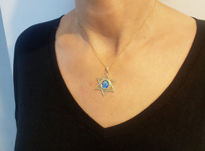 14K Gold Star of David Roman Glass Pendant