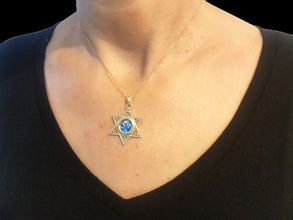 14K Gold Star of David Roman Glass Pendant