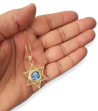 14K Gold Star of David Roman Glass Pendant