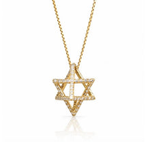 gold Merkaba star of David shaped pendant on a white background