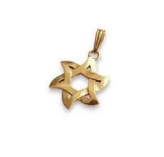 Gold pendant shaped like a star on a white background