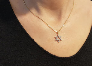 18k Gold Star of David Diamond Pendant