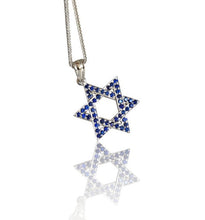 14k Gold Star of David Pendant with Sapphire Stones