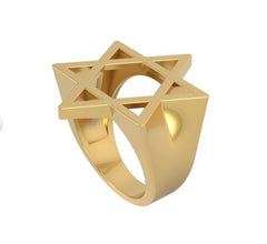 14k Gold Star of David Men's Ring