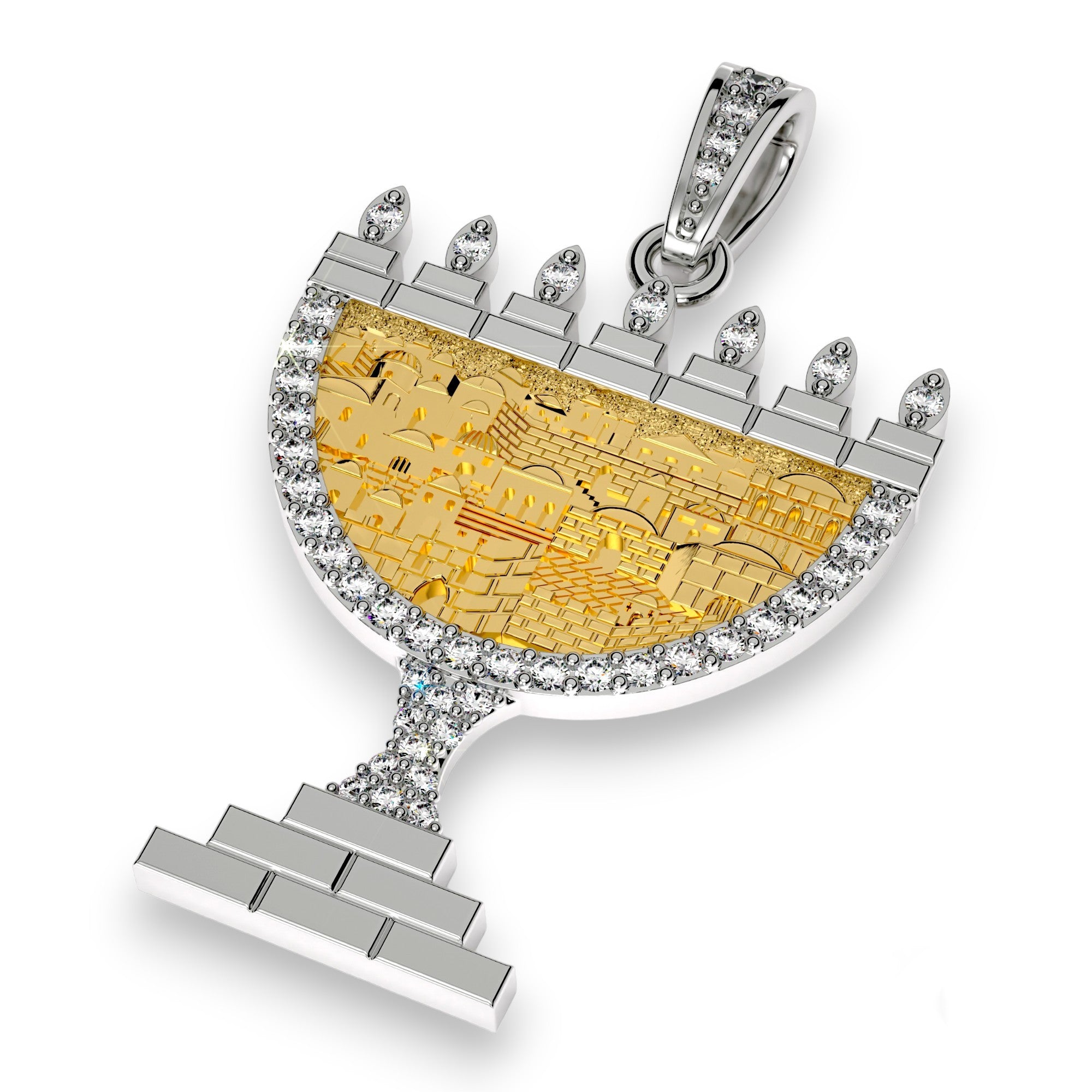  14K Gold Jerusalem Menorah Pendant 