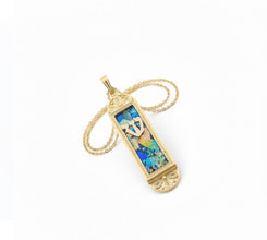 14k gold mezuzha roman glass pendant 