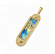 14k gold filigre mezuzah roman glass necklace