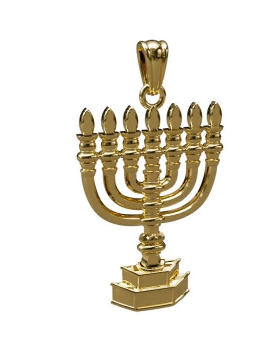 14K Gold Jewish Pendant,Gold Menorah Pendant