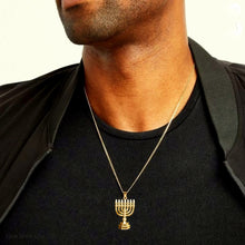 Large 14k gold menorah necklace