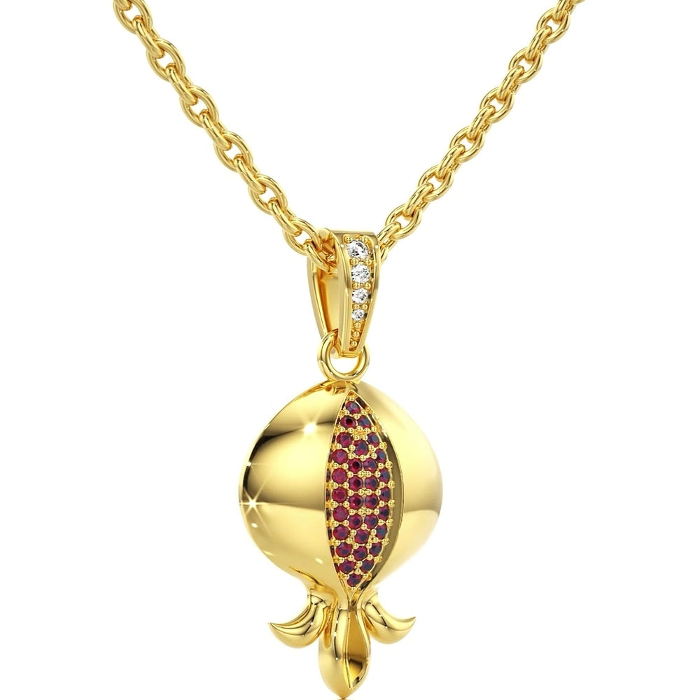 Gold pomegranate pendant with rubies