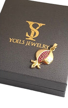 14k Gold Pomegranate pendant with ruby stones 