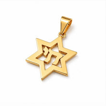 Gold star-shaped pendant on a white background