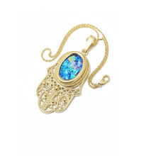 14k Gold Roman glass hamsa pendant
