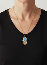 Gold roman glass hamsa filigree pendant 